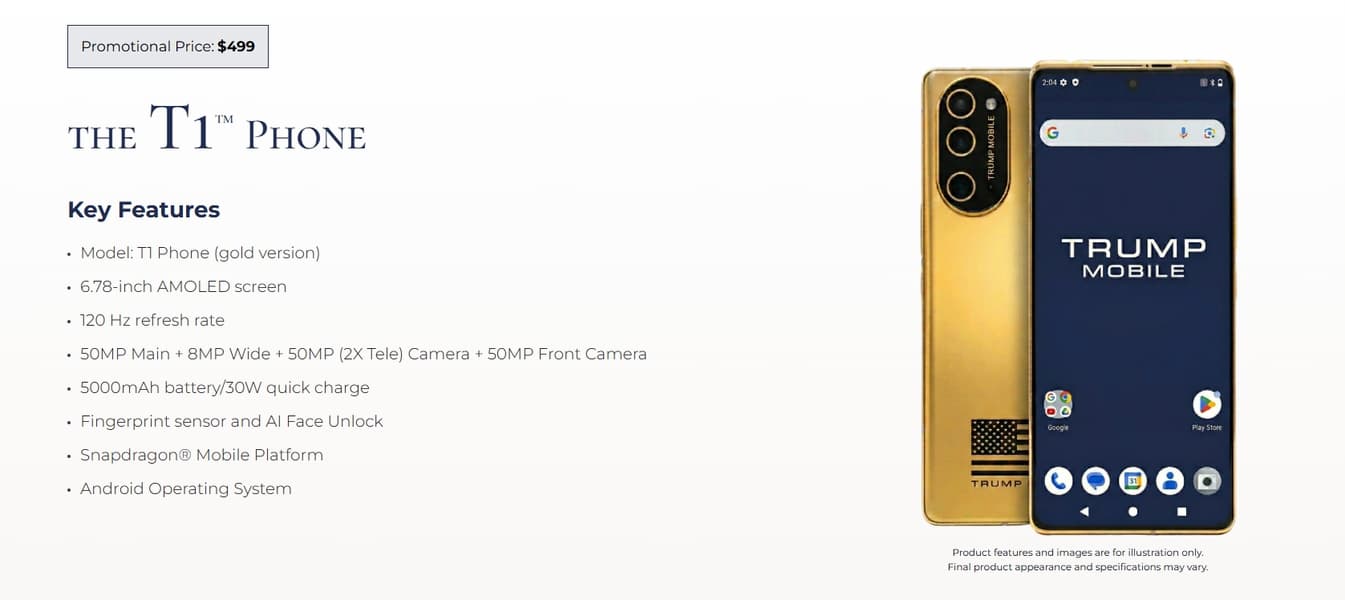 Дизайн смартфона Трампа подтвержден: Trump Mobile показала обновленные изображения T1 Phone