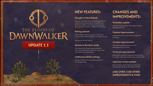 Regional censorship will soon be removed from The Blood of Dawnwalker and new features added, according to the patch 1.1 teaser