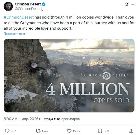 Статистика продаж Crimson Desert