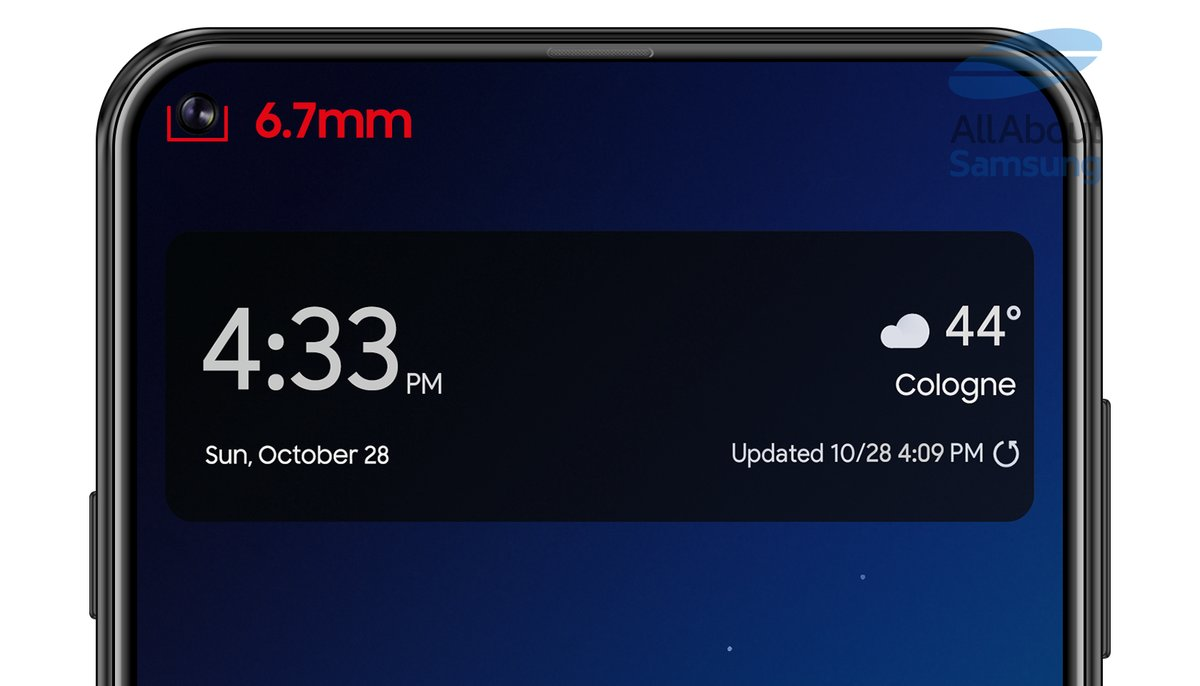 Диаметр выреза в экране смартфона Samsung Galaxy A8s составит 6,7 мм, у Galaxy S10 он будет меньшим Диаметр выреза в экране смартфона Samsung Galaxy A8s составит 6,7 мм, у Galaxy S10 он будет меньшим
