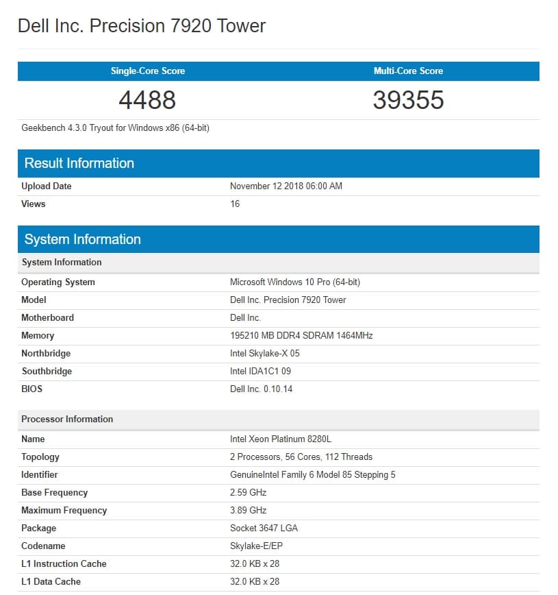 Появился результат тестирования новенького 28-ядерного процессора Intel