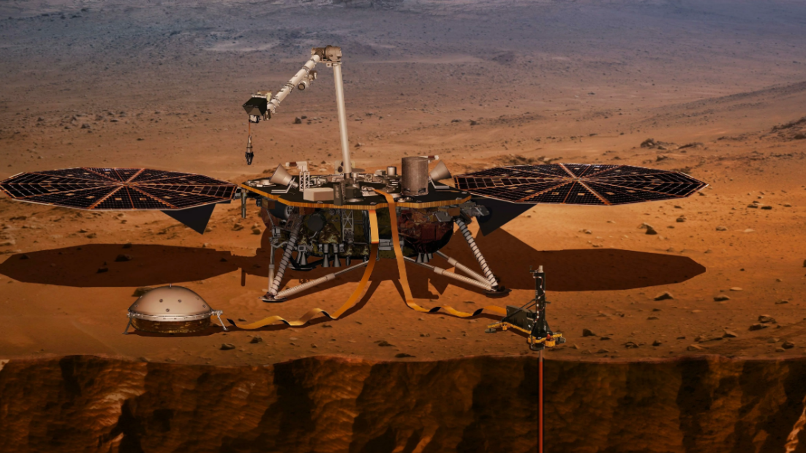 Космический аппарат InSight для изучения сейсмической активности Марса успешно приземлился на планету
