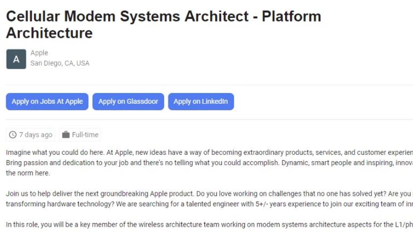Apple требуется архитектор сотовых модемов