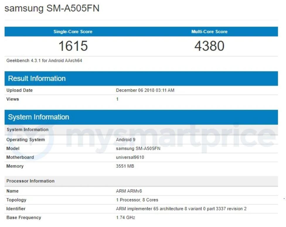 Смартфон Samsung Galaxy A50 получил SoC Exynos 9610, 4 ГБ оперативной памяти и Android 9.0 Pie