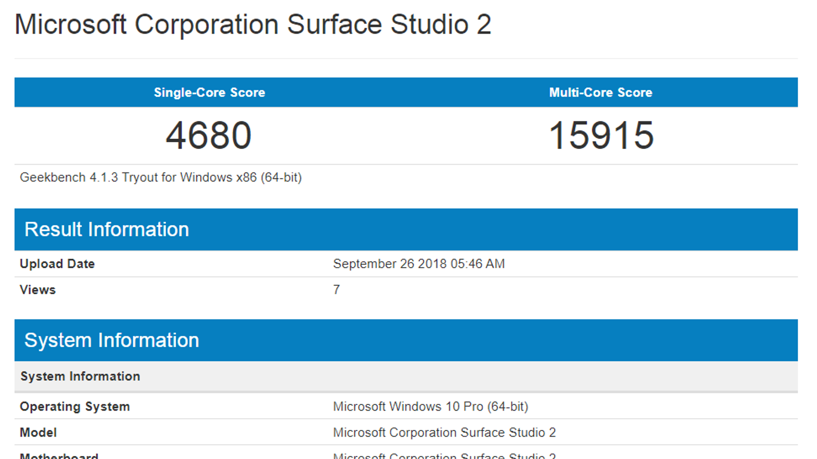Появились результаты тестов моноблока Microsoft Surface Studio 2 с CPU Intel Core I7-7820HQ и 32 ГБ ОЗУ