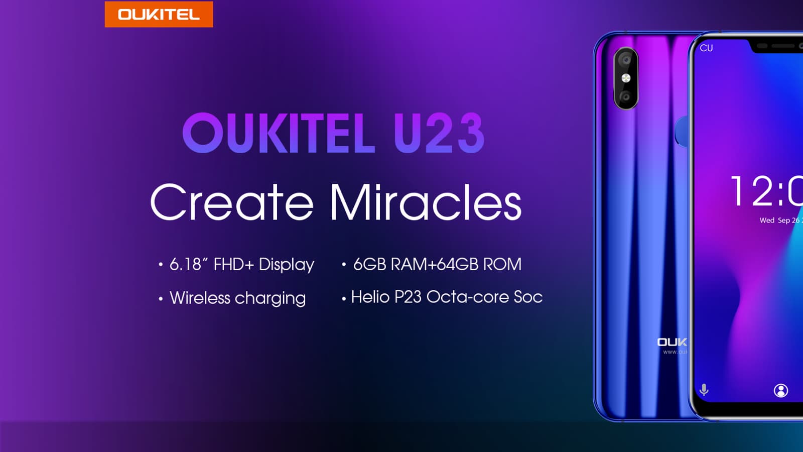 Недорогой смартфон Oukitel U23 получит градиентный окрас и беспроводную зарядку