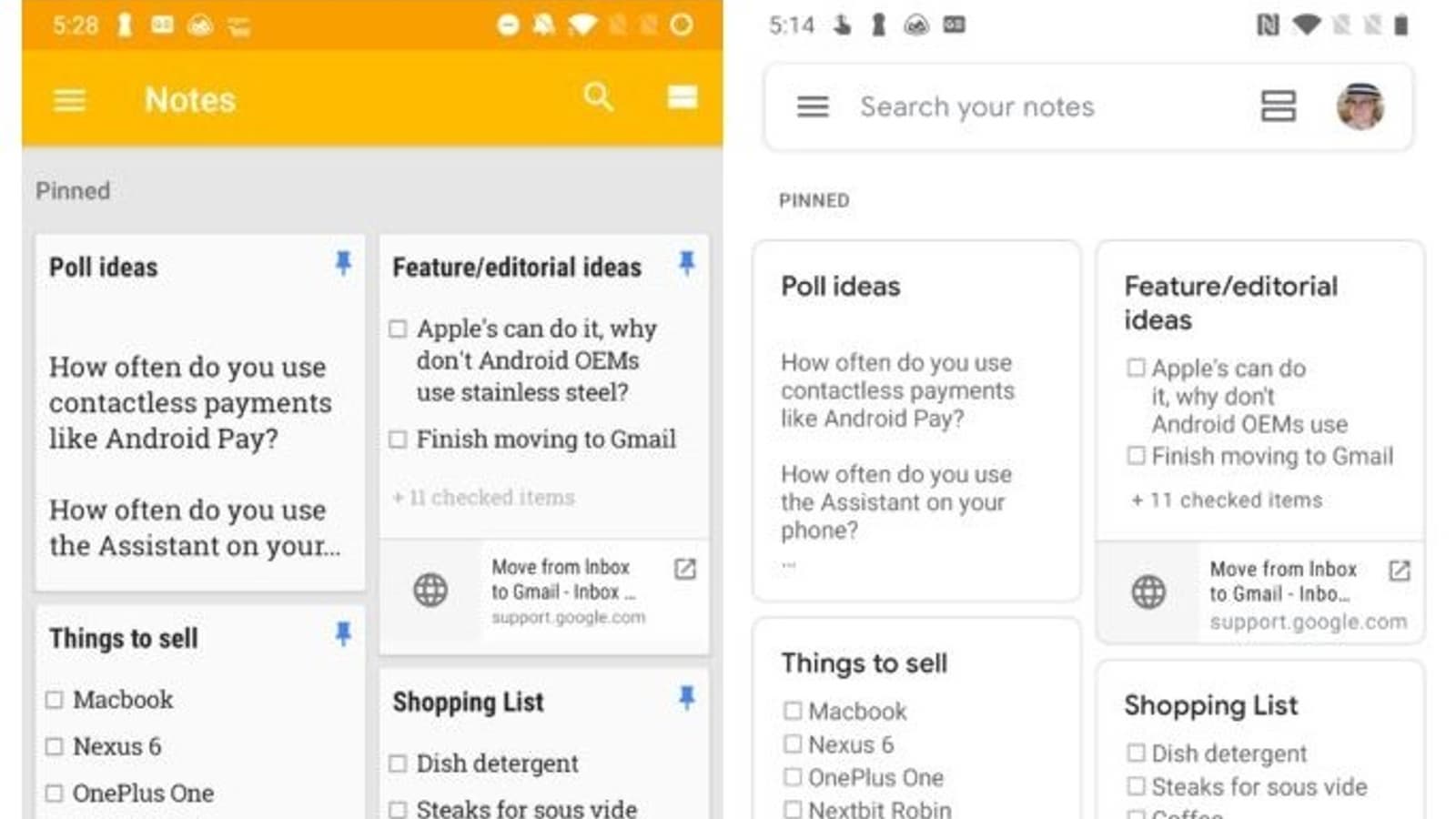 Приложение Google Keep Notes после обновления стало почти бесцветным