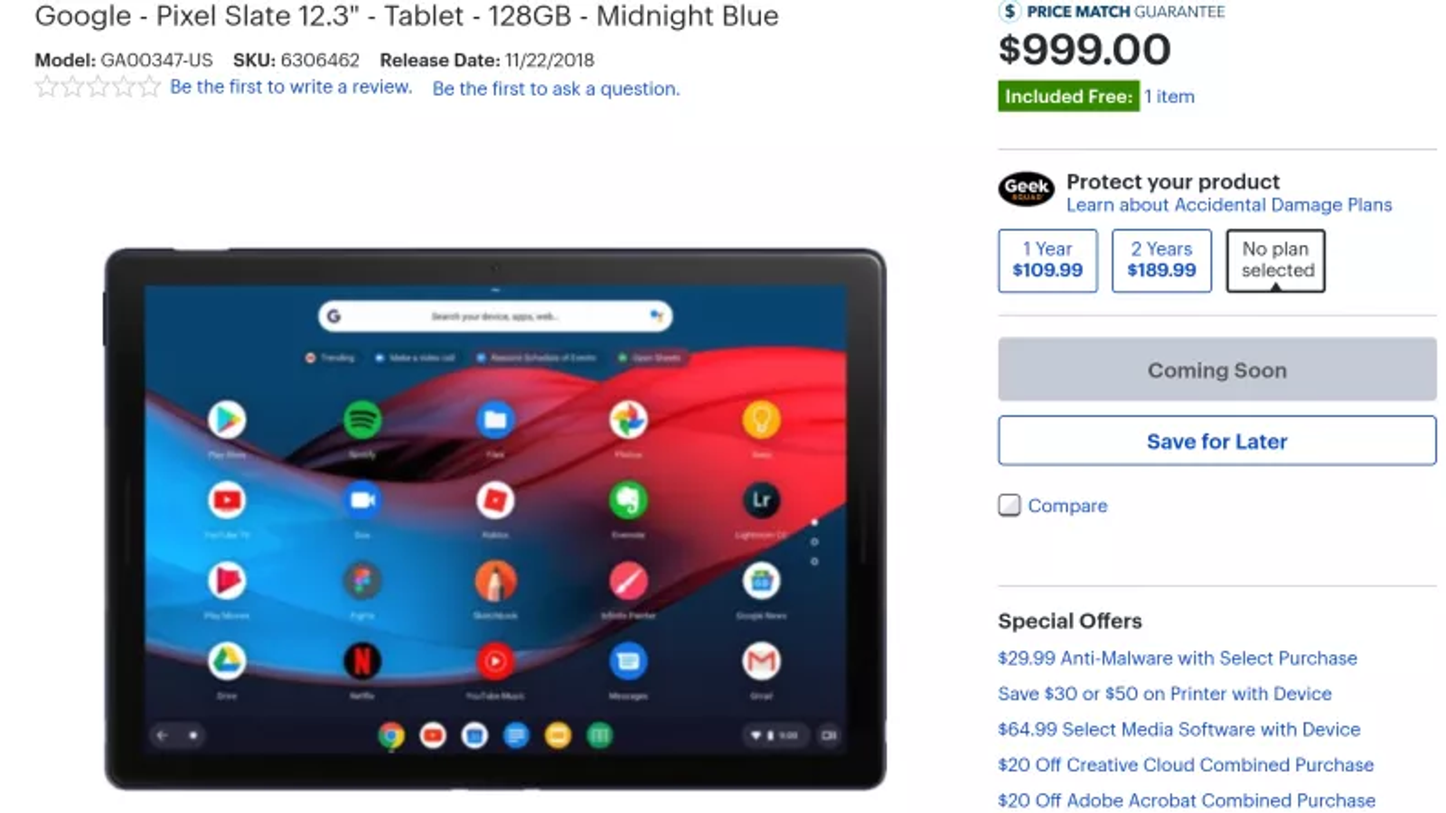 Планшет Google Pixel Slate выйдет 22 ноября