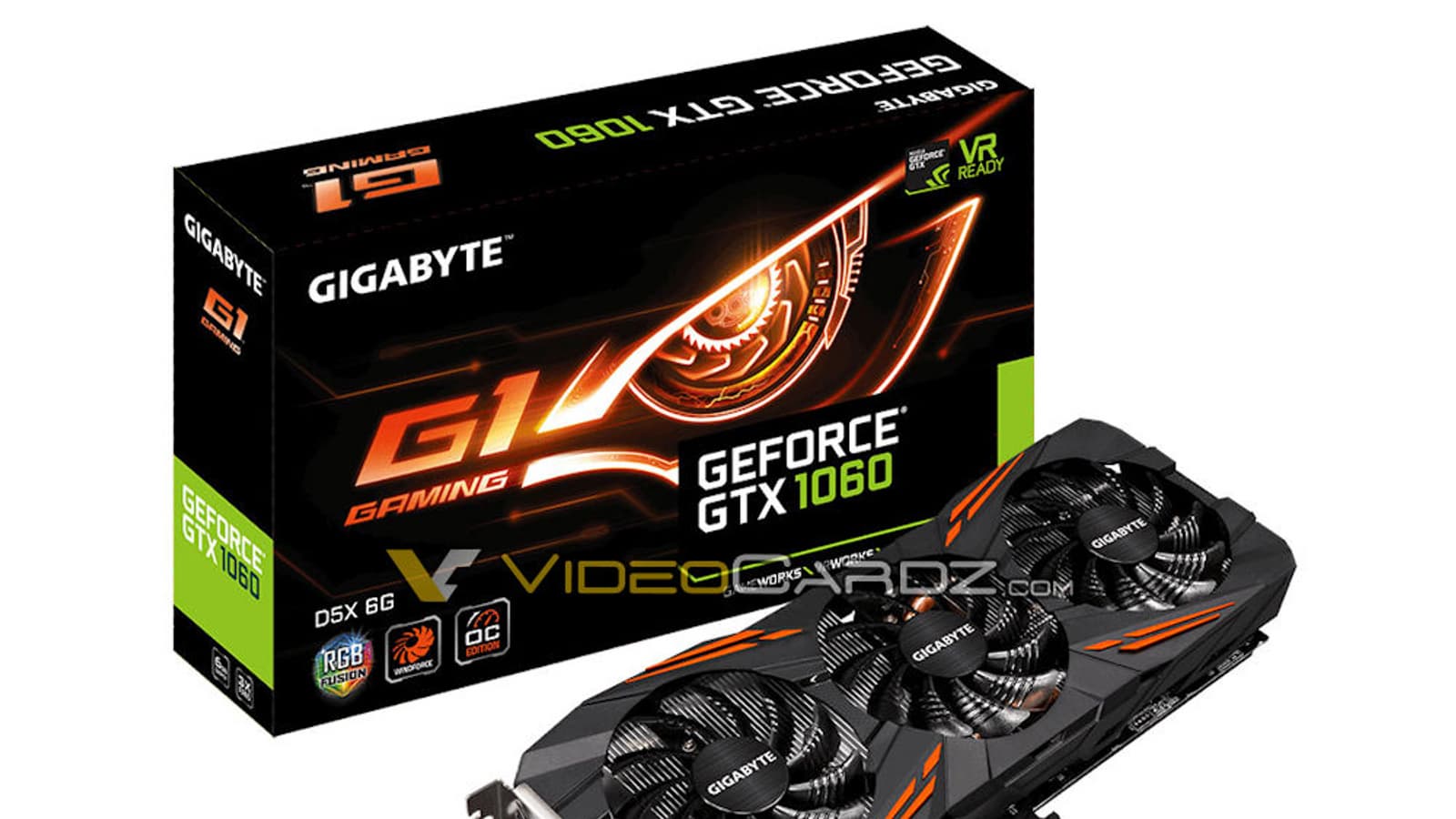 Видеокарта Gigabyte GeForce GTX 1060 с 6 ГБ памяти GDDR5X позирует на картинке