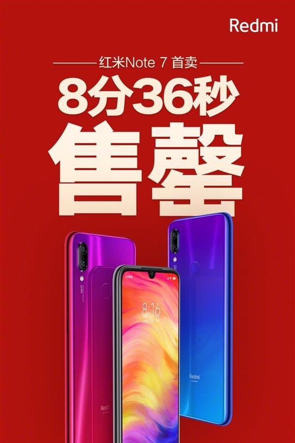 Xiaomi продала «сотни тысяч» смартфонов Redmi Note 7 за 8 минут и 36 секунд