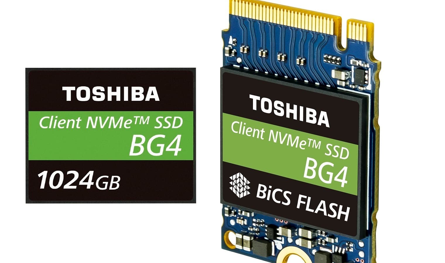 1 ТБ флэш-памяти и контроллер накопителя Toshiba BG4 с интерфейсом PCIe Gen3 x4 интегрированы в одной микросхеме