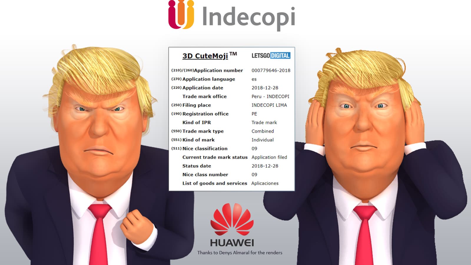 Для патента анимированных аватаров 3D CuteMoji компания Huawei выбрала изображение Дональда Трампа