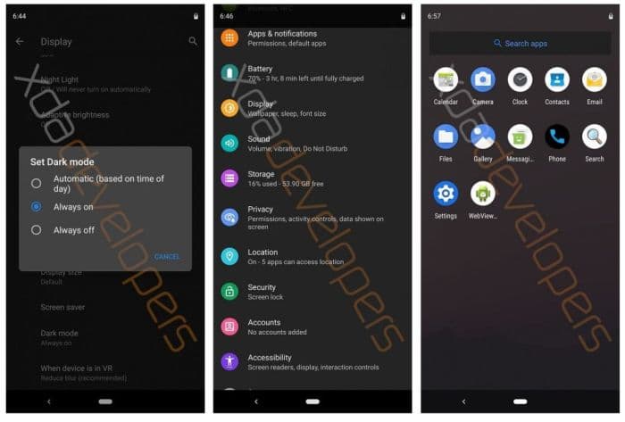 Ранняя сборка Android 10 Q продемонстрировала тёмную тему по всей системе