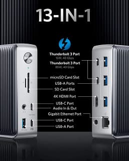 Док Anker Innovations PowerExpand Elite 13-в-1 Thunderbolt 3 Dock оснащен двумя портами Thunderbolt 3