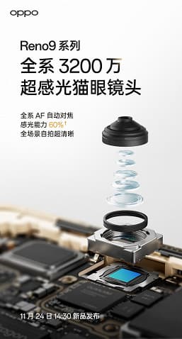 Объектив «кошачий глаз» с увеличенной светочувствительностью. Появились официальные подробности о камерах Oppo Reno9