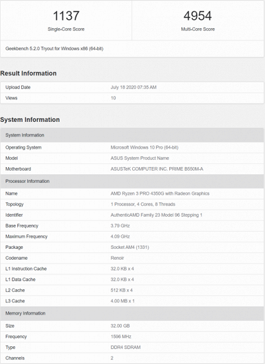 APU AMD Ryzen 4000 Pro доказывают свою мощь. Ryzen 5 Pro 4650G выступил на уровне Ryzen 5 3600, а Ryzen 3 Pro 4350G — на уровне Ryzen 3 3300X