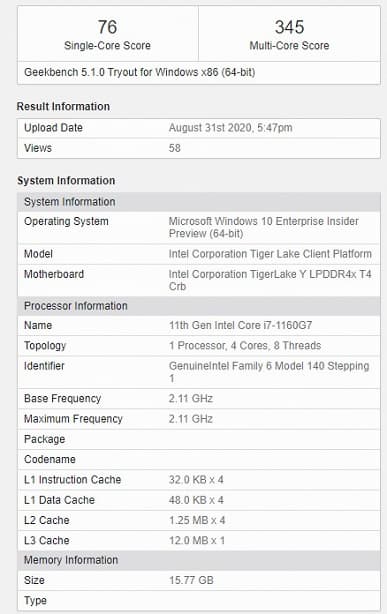 Intel хорошо поработала над частотами Tiger Lake: 4,1 ГГц у Core i3-1115G4 и 2,1 ГГц у 9-ваттного Core i7-1160G7