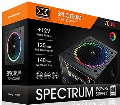 В блоках питания начального уровня Xigmatek Spectrum вентилятор украшен подсветкой RGB