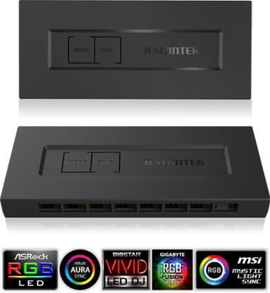 Концентратор Raijintek RJK 5V DRGB-PWM оснащен восемью выходами ШИМ и восемью выходами ARGB