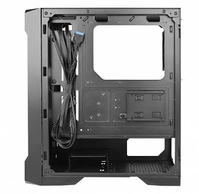 Боковая панель корпуса Antec NX420 изготовлена из стекла, а передняя представляет собой решетку