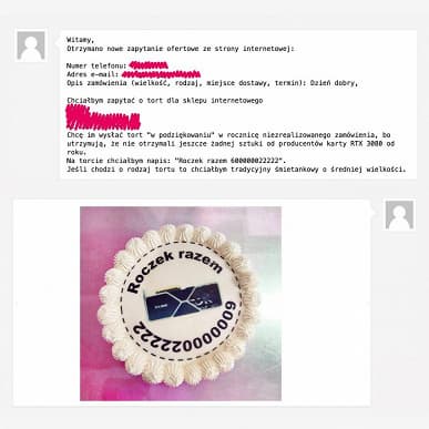 Торт помог пользователю получить свою GeForce RTX 3080, заказанную год назад