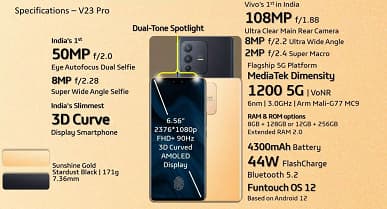 Смартфон-хамелеон с 50-мегапиксельной фронтальной камерой и основной 100-мегапиксельной. Представлен Vivo V23 Pro
