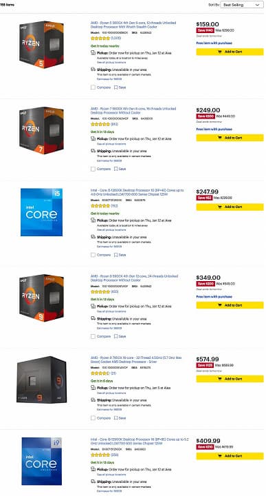 Ryzen 7000 постепенно набирают популярность, но Ryzen 5000 всё равно лидируют почти во всех крупных магазинах США