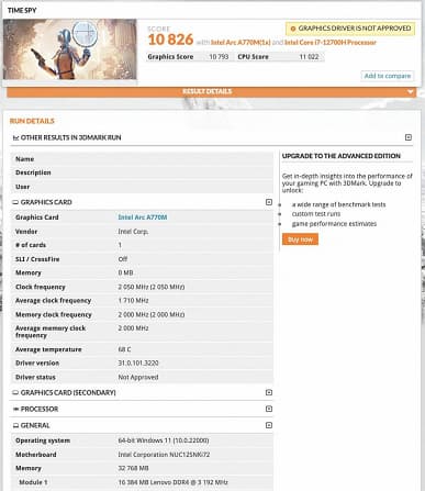 Флагманский мобильный 3D-ускоритель Intel Arc A770M оказался быстрее мобильной GeForce RTX 3060