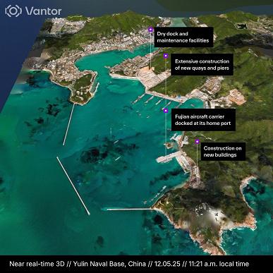 Снимок военно-морской базы Юйлинь, полученный Vantor, с разрешением 50 см на пиксель