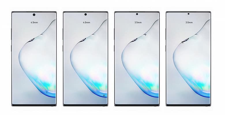 Отверстие в экране Samsung Galaxy Note10 сравнили с флагманами 2020 года Отверстие в экране Samsung Galaxy Note10 сравнили с флагманами 2020 года