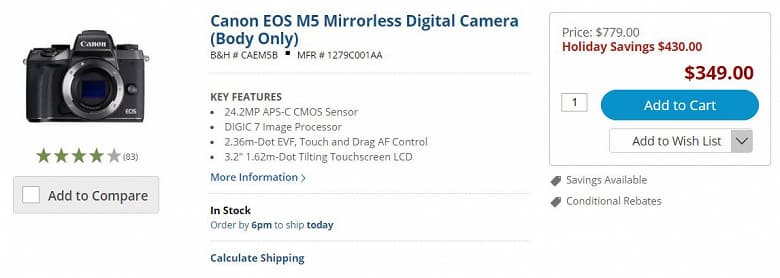 Похоже, что беззеркальная камера Canon EOS M5 снята с производства