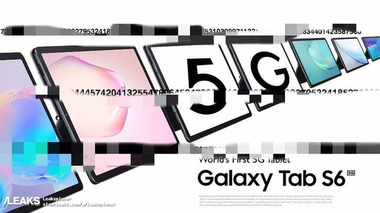 Флагманский планшет Samsung Galaxy Tab S6 5G на первых официальных изображениях