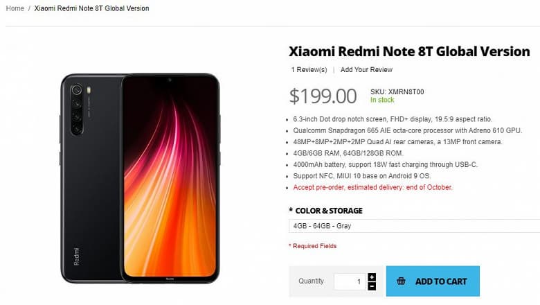 Без доплат за NFC. Стала известна стоимость Redmi Note 8T