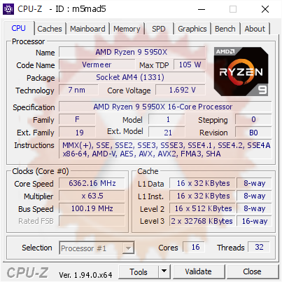 16-ядерный AMD Ryzen 9 5950X разогнали до 6,362 ГГц 16-ядерный AMD Ryzen 9 5950X разогнали до 6,362 ГГц