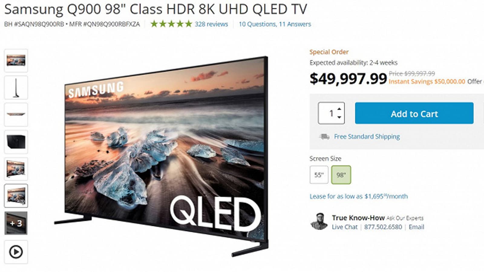 Скидка года: 98-дюймовый 8К-телевизор Samsung Q900 подешевел к «Черной пятнице» на 50 тысяч долларов