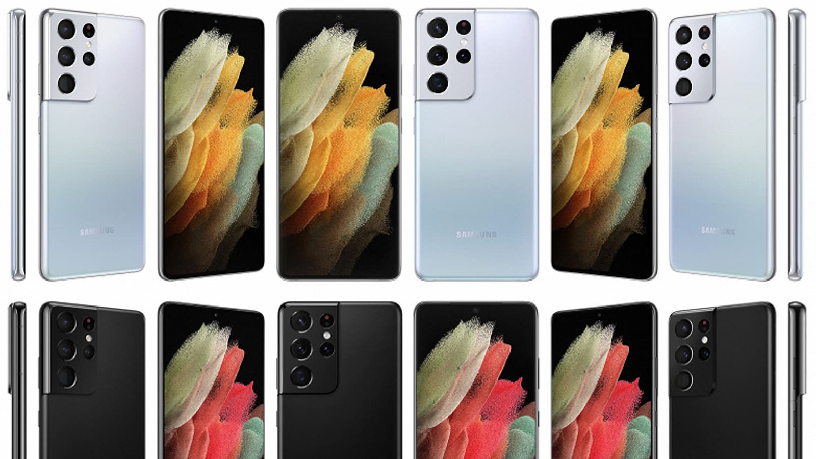 Samsung Galaxy S21, Galaxy S21+ и Galaxy S21 Ultra на официальных рендерах во всех цветах и со всех сторон