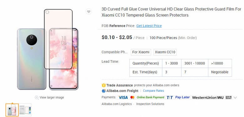 Преемник Xiaomi Mi CC9 на подходе. Защитное стекло для Xiaomi Mi CC10 уже можно купить