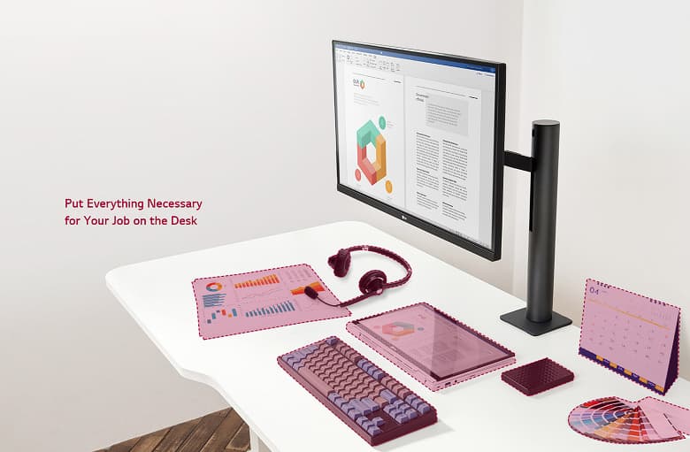 Подставка монитора LG 27QN880 закрепляется на краю стола