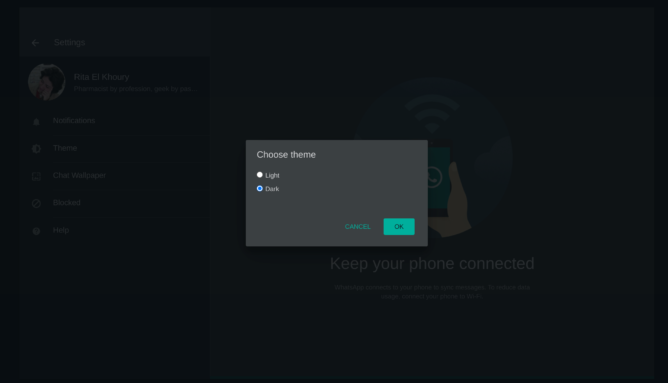 Тёмная тема WhatsApp появилась на компьютерах