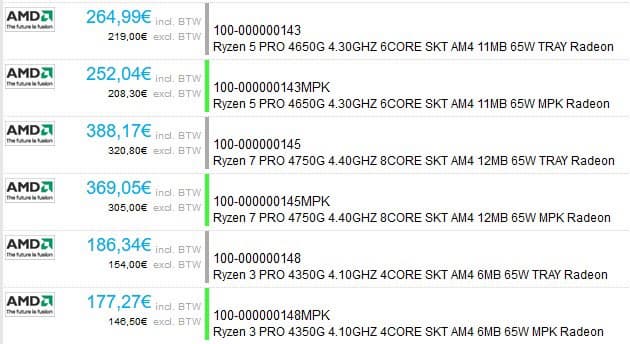 305 евро за восьмиядерный Ryzen 7 Pro 4750G с GPU Vega 8. Гибридные Ryzen 4000G засветились в онлайн-магазине