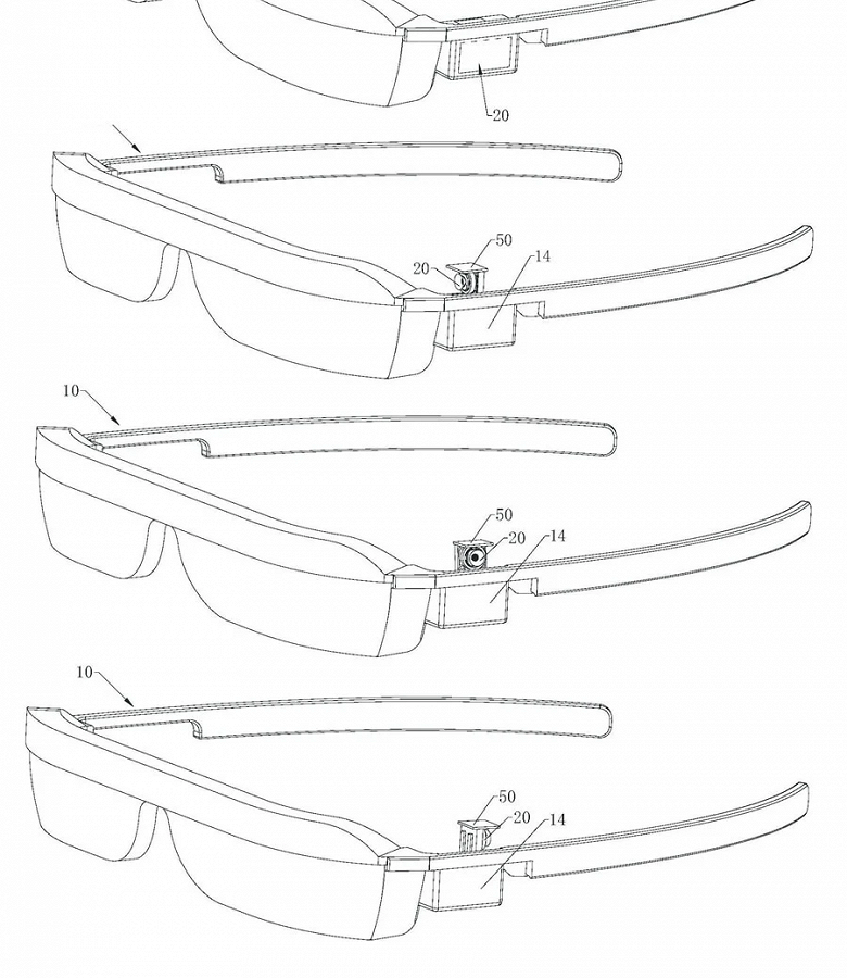 Новые умные очки Huawei показаны с выдвижной поворотной камерой