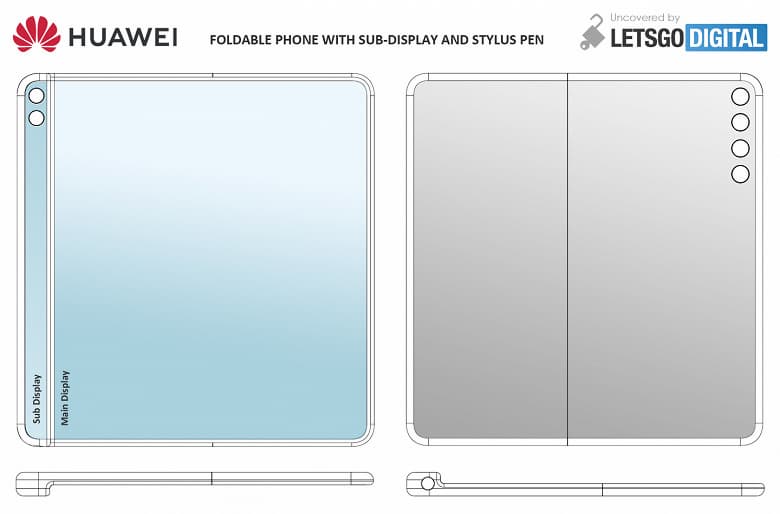 Так выглядит сгибающийся смартфон Huawei с узким дополнительным дисплеем и стилусом