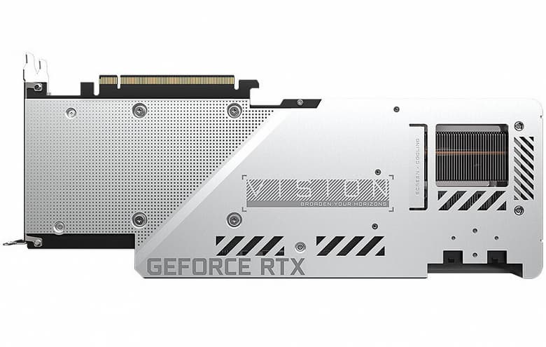 Конструкция системы охлаждения видеокарты Gigabyte GeForce RTX 3080 Vision OC включает три вентилятора