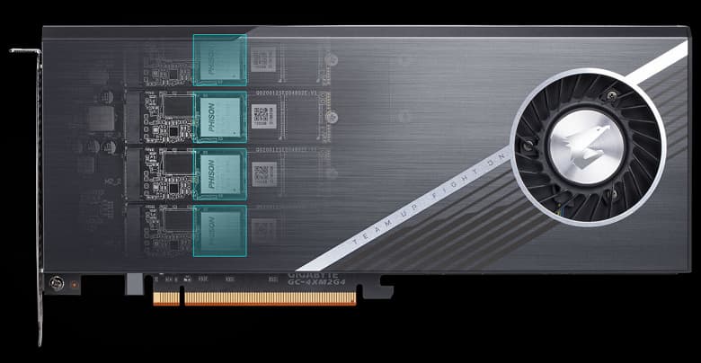 Твердотельный накопитель Gigabyte Aorus объемом 2 ТБ выполнен в виде карты расширения с интерфейсом PCIe Gen 4 x4