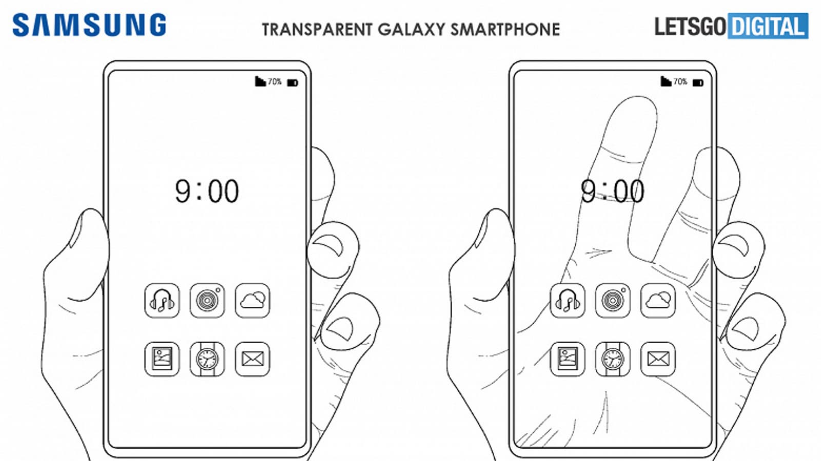 Невероятный полностью прозрачный смартфон Samsung. Это рендер, основанный на свежем патенте компании