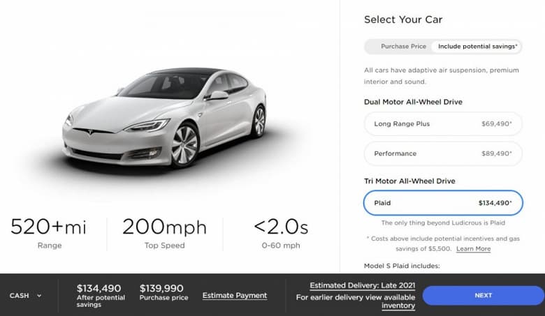 Запас хода 840 км, разгон до 100 км/ч за 2 с, максимальная скорость — 320 км/ч. Анонсирован Tesla Model S Plaid — лифтебк-уничтожитель суперкаров