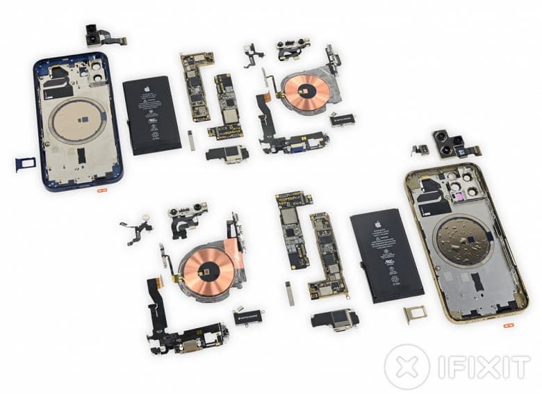 18 магнитов, взаимозаменяемые батареи и экраны и высокая ремонтопригодность. Полная разборка iPhone 12 и iPhone 12 Pro
