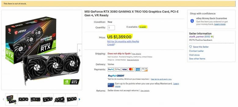 MSI обвиняют в продаже GeForce RTX 3080 на eBay за двойную цену. Компания отрицает своё отношение к ситуации MSI обвиняют в продаже GeForce RTX 3080 на eBay за двойную цену. Компания отрицает своё отношение к ситуации