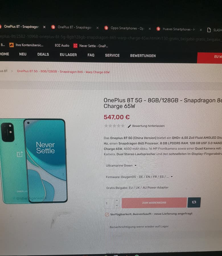 Европейские цены OnePlus 8T слили прямо перед сегодняшним анонсом
