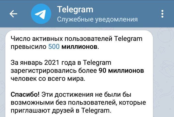 Всё благодаря WhatsApp: за три недели января к Telegram присоединилось 90 млн пользователей